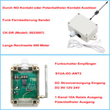 DC 9V 12V 24V Funkschalter 1 Kanal 10A Relais Ausgang Empfänger und Potentialfreier NO Kontakt Ausgelöst Fernbedienung Sender Lange Reichweite 500 Meter