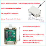 AC 230V 1 Kanal 10A Relais Ausgang Funkschalter Empfänger mit Potentialfreier NO Kontakt Ausgelöst Fernbedienung Sender Lange Reichweite 500 Meter