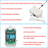 AC 230V 1 Kanal 30A Relais Ausgang Funkschalter Empfänger mit Potentialfreier NO Kontakt Ausgelöst Fernbedienung Sender Lange Reichweite 500 Meter