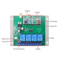 DC 12V 24V Fernbedienung Funkschalter Set 4-Wege Relais Ausgang 5 km (Modell: 0020013)