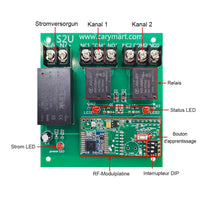 5000 Meter 230V Funkschalter Empfänger 2 Kanal 10A Relais Ausgang (Modell: 0020690)