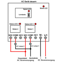 2000 Meter 2 Kanal DC 6V 9V 12V 24V 10A Funkschalter mit Fernbedienung (Modell: 0020200)
