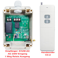 1 Kanal 230V 10A Wasserdicht Funkschalter Mit Fernbedienung (Modell: 0020689)