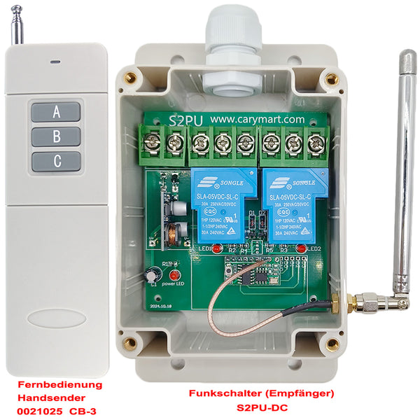 2 Km 2-Kanal DC 8V~80V 30A Relais Funkschalter mit Fernbedienung (Modell: 0020339)