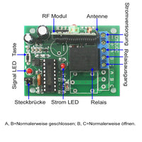 DC Funkschalter Set mit 6-Tasten-Fernbedienung oder Handsender und 6 Empfängers (Modell: 0020431)