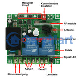 2 Kanal AC Funkschalter 220V 380V mit Fernbedienung 433 MHz (Artikelnummer: 0020072)