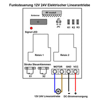 4 12V 24V 30A Funkschalter mit 12 Tasten Fernbedienung für Linearmotor Steuerung (Modell: 0020605)