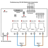 2 Kanal 12V 24V 30A Funkschalter mit Fernbedienung Für Linearmotor Steuerung (Modell: 0020481)